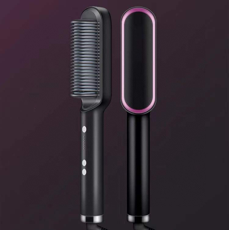 2-in-1 Hair Straightener Hot Comb Negative Ion Curling Electric Brush