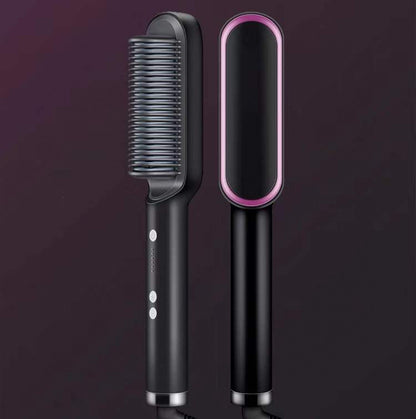 2-in-1 Hair Straightener Hot Comb Negative Ion Curling Electric Brush