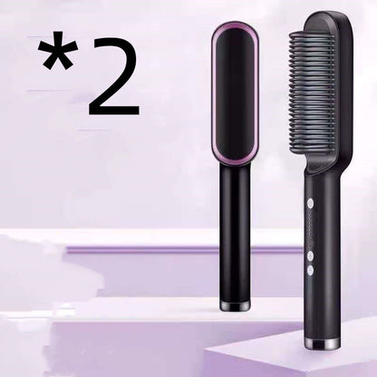 2-in-1 Hair Straightener Hot Comb Negative Ion Curling Electric Brush