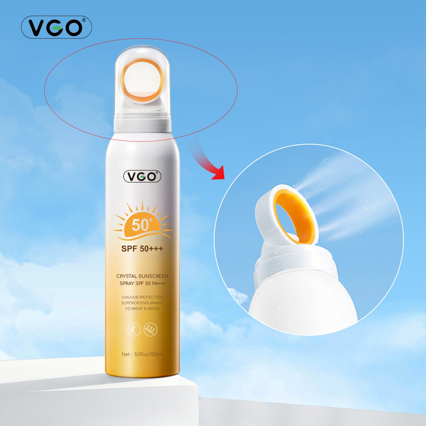 SPF 50 PA+++ Crystal Sunscreen Spray – Invisible UV Protection Mist for Face & Body, Lightweight & Hydrating Sunblock (USA)