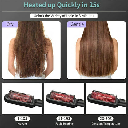 2-in-1 Hair Straightener Hot Comb Negative Ion Curling Electric Brush