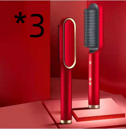 2-in-1 Hair Straightener Hot Comb Negative Ion Curling Electric Brush