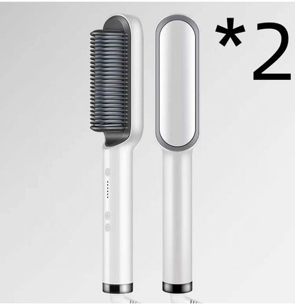 2-in-1 Hair Straightener Hot Comb Negative Ion Curling Electric Brush