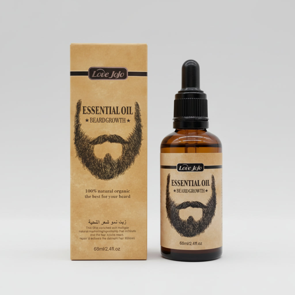 Bottle and box of Loco Solo Essential Oil Beard Growth on a white background