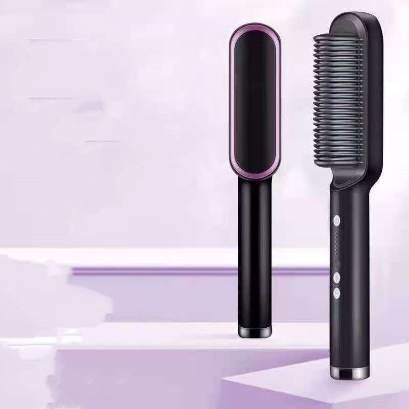 2-in-1 Hair Straightener Hot Comb Negative Ion Curling Electric Brush
