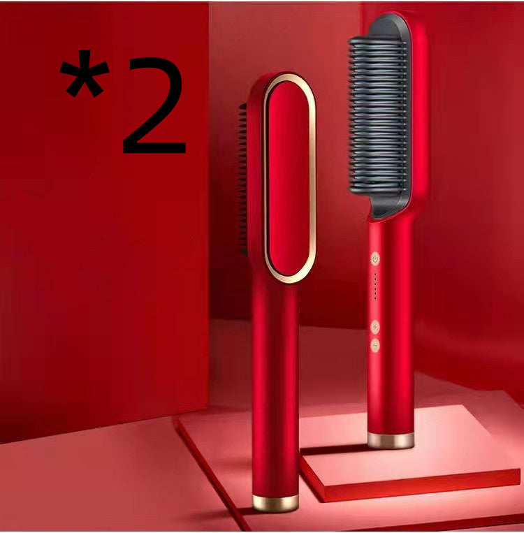2-in-1 Hair Straightener Hot Comb Negative Ion Curling Electric Brush