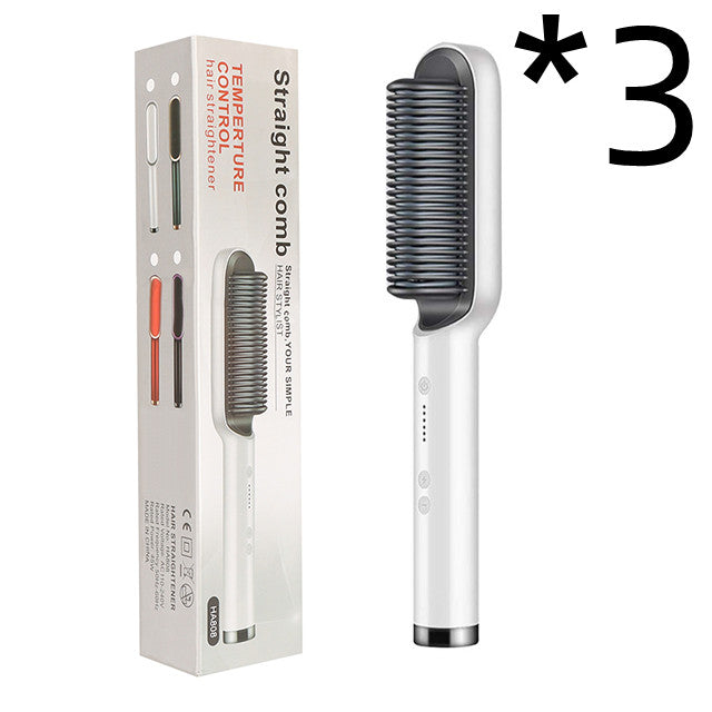 2-in-1 Hair Straightener Hot Comb Negative Ion Curling Electric Brush