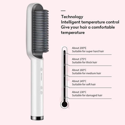 2-in-1 Hair Straightener Hot Comb Negative Ion Curling Electric Brush