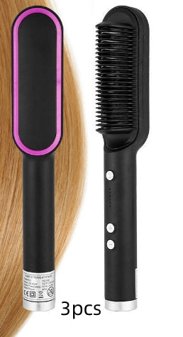 2-in-1 Hair Straightener Hot Comb Negative Ion Curling Electric Brush