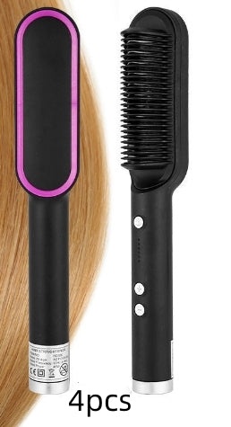 2-in-1 Hair Straightener Hot Comb Negative Ion Curling Electric Brush