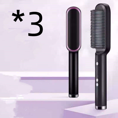 2-in-1 Hair Straightener Hot Comb Negative Ion Curling Electric Brush