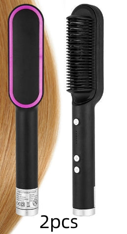 2-in-1 Hair Straightener Hot Comb Negative Ion Curling Electric Brush