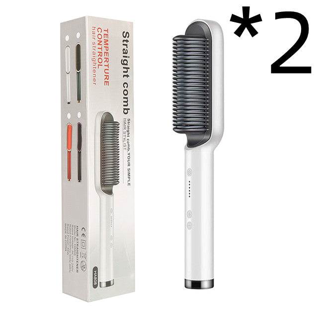 2-in-1 Hair Straightener Hot Comb Negative Ion Curling Electric Brush