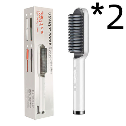 2-in-1 Hair Straightener Hot Comb Negative Ion Curling Electric Brush