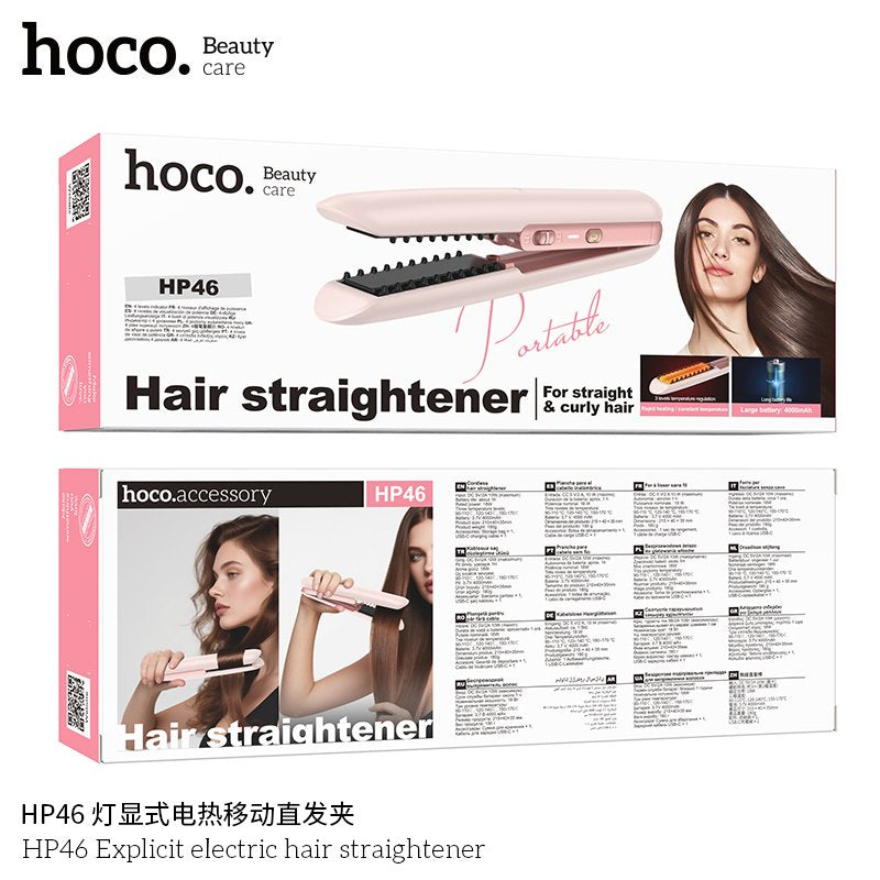 Hoco Portable Wireless Hair Straightener Brush – Mini Rechargeable Anti-Frizz Styling Comb (UAE)